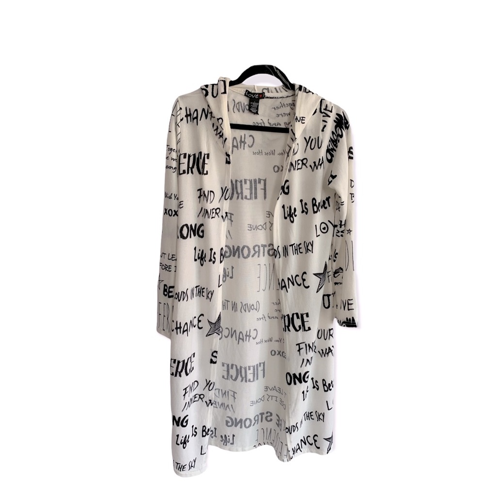 Love Open Graphic Hooded Cardigan Sweater Sz L - Picture 2 of 5